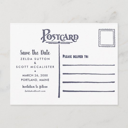 素朴ロブスター結婚式の日付の保存 案内ポストカード (裏面)