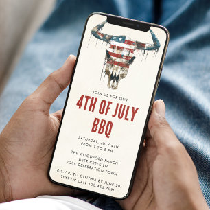 素朴ロングホーン米国国旗7月4日BBQ 招待状