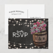 素朴ワイナリーピンクフローラライツウェディングRSVP インビテーションポストカード (正面/裏面)