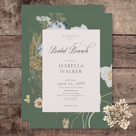 素朴ワイルドフラワーオンセージグリーンブライダルブランチ 招待状