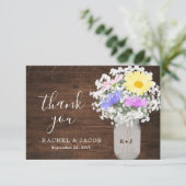 素朴ワイルドフラワーベビーの息のメイソンの結婚瓶 サンキューカード (スタンド正面)