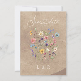 素朴ワイルドフラワー日付を保存No Photo結婚. ノートカード