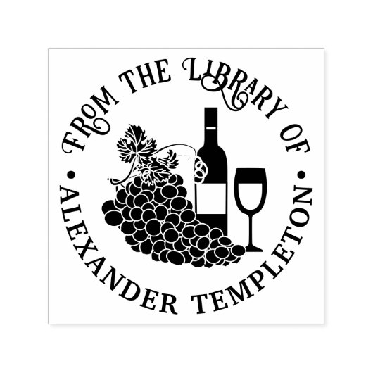 素朴ワイン、グラス、葡萄の束ライブラリ本 セルフインキングスタンプ (デザイン)