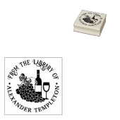 素朴ワイン、グラス、葡萄の束ライブラリ本 ラバースタンプ (押印)