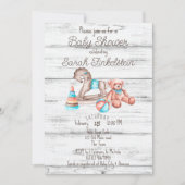 素朴ヴィンテージおもちゃ白木の赤ちゃんシャワー 招待状 (正面)