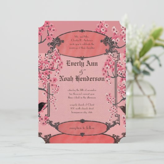 素朴ヴィンテージさくらんぼアールデコ結婚ズ 招待状 (スタンド正面)