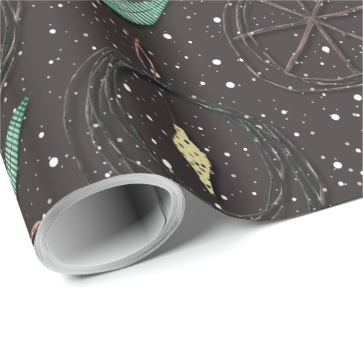 素朴ヴィンテージの小枝クリスマスオーナメントパターン ラッピングペーパー (ロールコーナー)