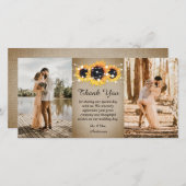 素朴ヴィンテージひまわり結婚の写真 サンキューカード (正面/裏面)