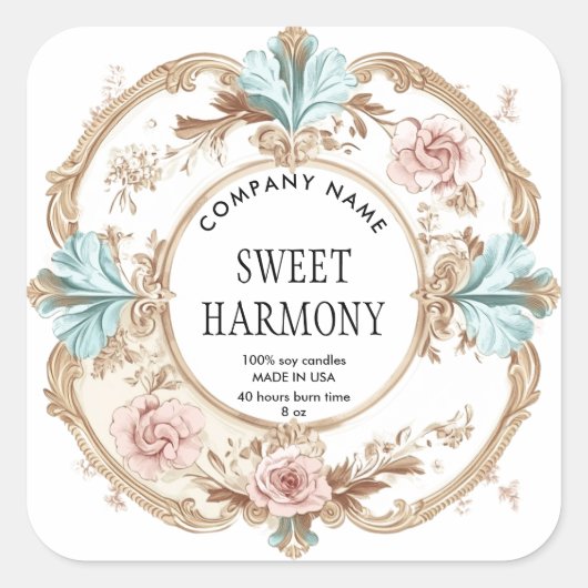 素朴ヴィンテージろうそく製品ラベル赤面ピンク瓶 スクエアシール (正面)