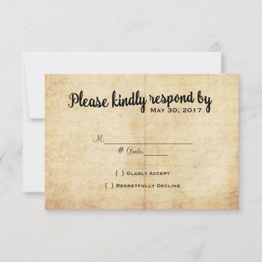 素朴ヴィンテージアドベンチャーウェディングRSVPカード 出欠カード (正面)