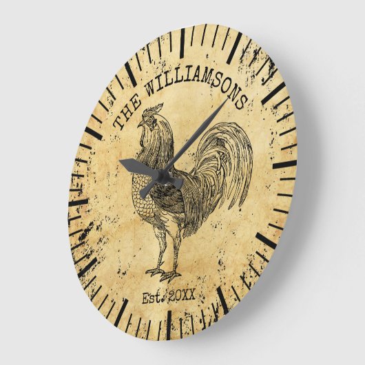 素朴ヴィンテージアンティークファミリーネームファームチキン ラージ壁時計 (傾斜)