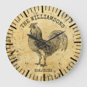 素朴ヴィンテージアンティークファミリーネームファームチキン ラージ壁時計 (正面)