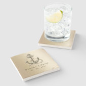 素朴ヴィンテージアンティーク航海の結婚いかり ストーンコースター (横)