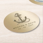 素朴ヴィンテージアンティーク航海の結婚いかり ラウンドペーパーコースター (アングル)