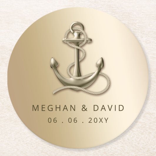 素朴ヴィンテージアンティーク航海の結婚いかり ラウンドペーパーコースター (正面)