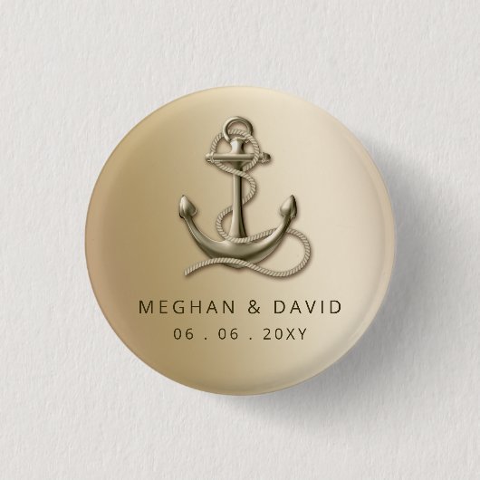 素朴ヴィンテージアンティーク航海の結婚いかり 缶バッジ (正面)