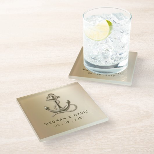 素朴ヴィンテージアンティーク航海の結婚いかりRo ガラスコースター (アングル)