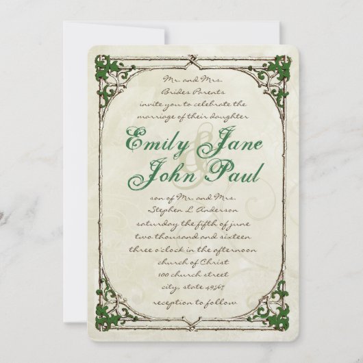 素朴ヴィンテージウィグアイビー縁ど結婚式招待状 招待状 (正面)