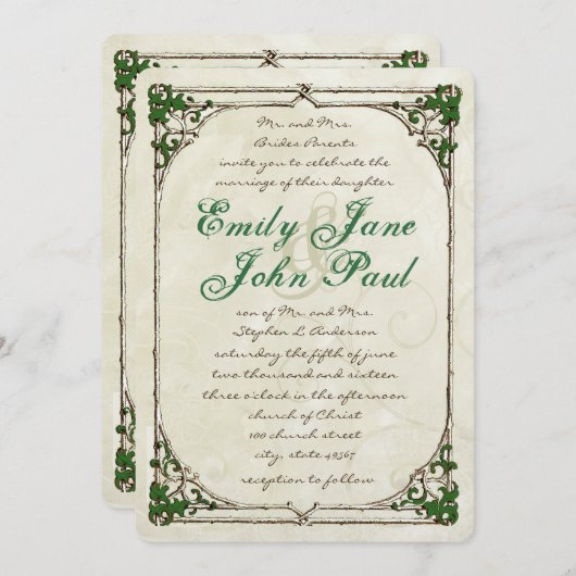 素朴ヴィンテージウィグアイビー縁ど結婚式招待状 招待状 (正面/裏面)