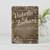 素朴ヴィンテージウッドスノーフレークとスパークル結婚ズ 招待状 (スタンド正面)