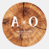 素朴ヴィンテージウッドツリースライスモノグラム結婚ズ ラウンドシール (正面)