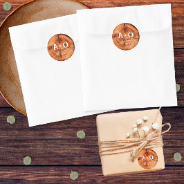 素朴ヴィンテージウッドツリースライスモノグラム結婚ズ ラウンドシール