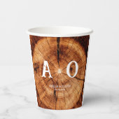 素朴ヴィンテージウッドツリースライスモノグラム結婚ズ 紙コップ (裏面)