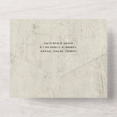 素朴ヴィンテージウッドネイビーターコイズピーコック結婚ズ オールインワン招待状 (裏面)