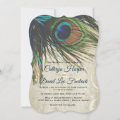 素朴ヴィンテージウッドネイビーターコイズピーコック結婚ズ 招待状 (正面)