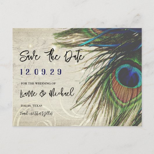 素朴ヴィンテージウッドネイビーターコイズ孔雀 案内ポストカード (正面)