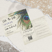 素朴ヴィンテージウッドネイビーターコイズ孔雀 案内ポストカード