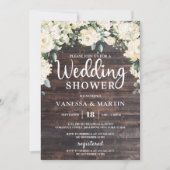 素朴ヴィンテージウッドホワイトフローラウェディングシャワー 招待状 (正面)