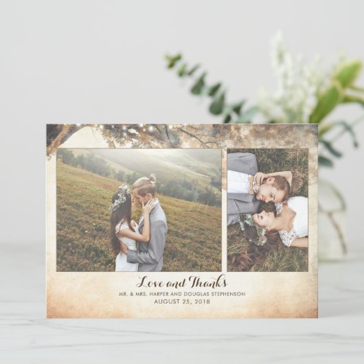 素朴ヴィンテージオークの木の結婚枝の写真 サンキューカード (スタンド正面)