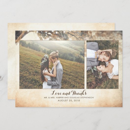 素朴ヴィンテージオークの木の結婚枝の写真 サンキューカード (正面/裏面)