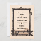 素朴ヴィンテージカウボ結婚イの木枠 招待状 (正面)