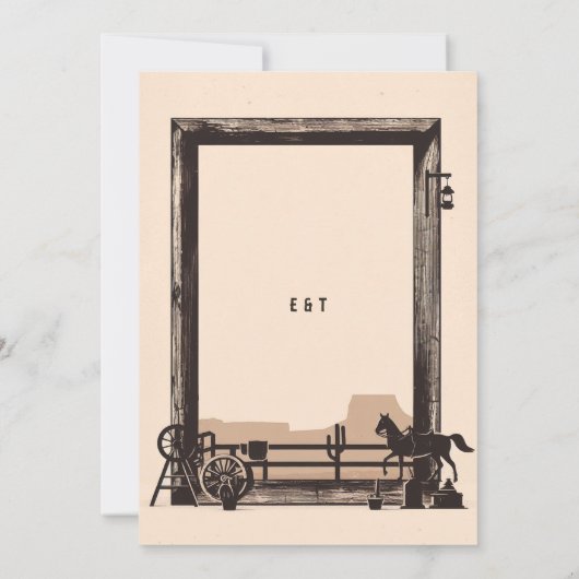 素朴ヴィンテージカウボ結婚イの木枠 招待状 (裏面)