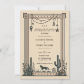 素朴ヴィンテージカウボ結婚イの馬サボテンのフレーム 招待状 (正面)