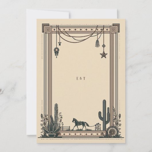 素朴ヴィンテージカウボ結婚イの馬サボテンのフレーム 招待状 (裏面)