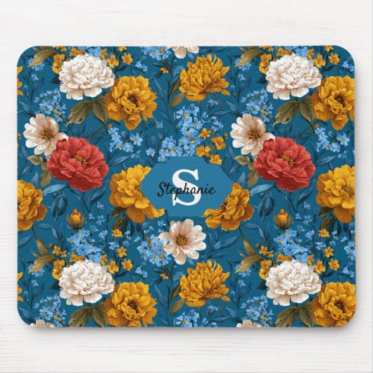 素朴ヴィンテージカラフル花柄 マウスパッド (正面)