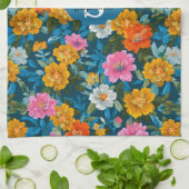 素朴ヴィンテージカラフル花柄(2) キッチンタオル (折り畳み)