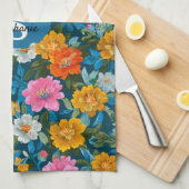 素朴ヴィンテージカラフル花柄(2) キッチンタオル (四つ折り)