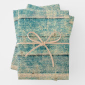 素朴ヴィンテージカントリーティール(緑がかった色)セピアウッドテクスチャ ラッピングペーパーシート (インサイチュ)