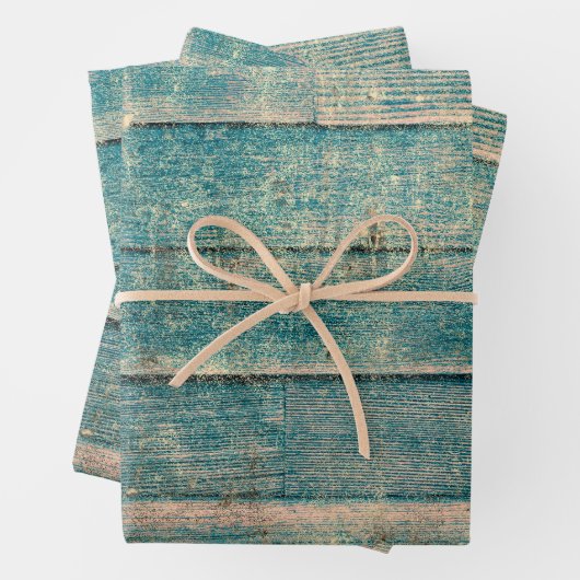 素朴ヴィンテージカントリーティール(緑がかった色)セピアウッドテクスチャ ラッピングペーパーシート (インサイチュ)