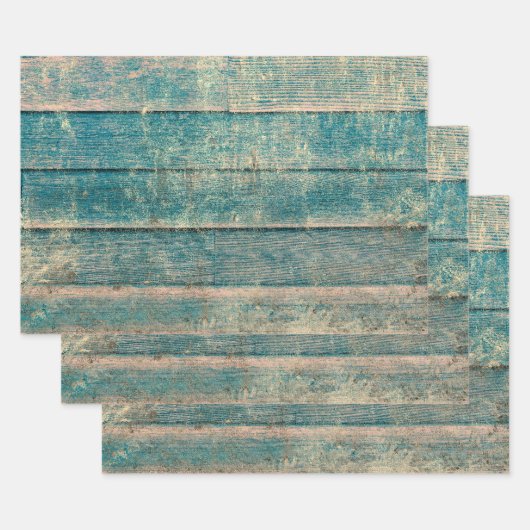 素朴ヴィンテージカントリーティール（緑がかった色）セピアウッドテクスチャ ラッピングペーパーシート (セット)