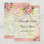 素朴ヴィンテージカントリーピンクフローラエレガント セーブザデート (正面/裏面)