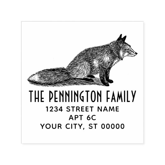 素朴ヴィンテージキツネスケッチ名差出人住所 セルフインキングスタンプ (デザイン)