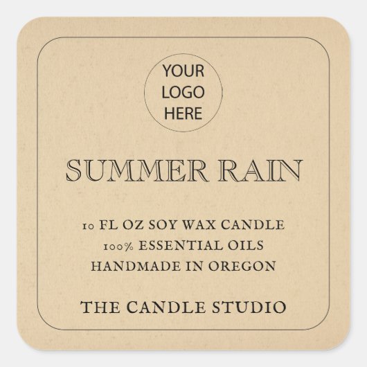 素朴ヴィンテージクラフト紙ロゴキャンドルラベル スクエアシール (正面)