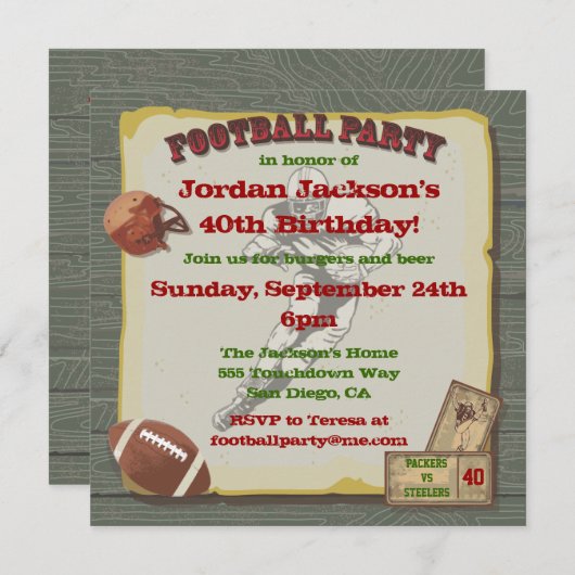 素朴ヴィンテージサッカーパーティの招待状 招待状 (正面/裏面)