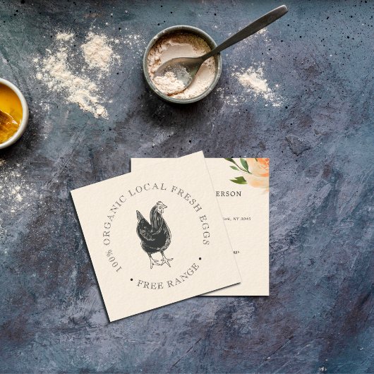 素朴ヴィンテージシンプルチキンエッグファームフローラ スクエア名刺