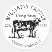 素朴ヴィンテージスケッチファーム乳牛ホワイト ラウンドシール (正面)